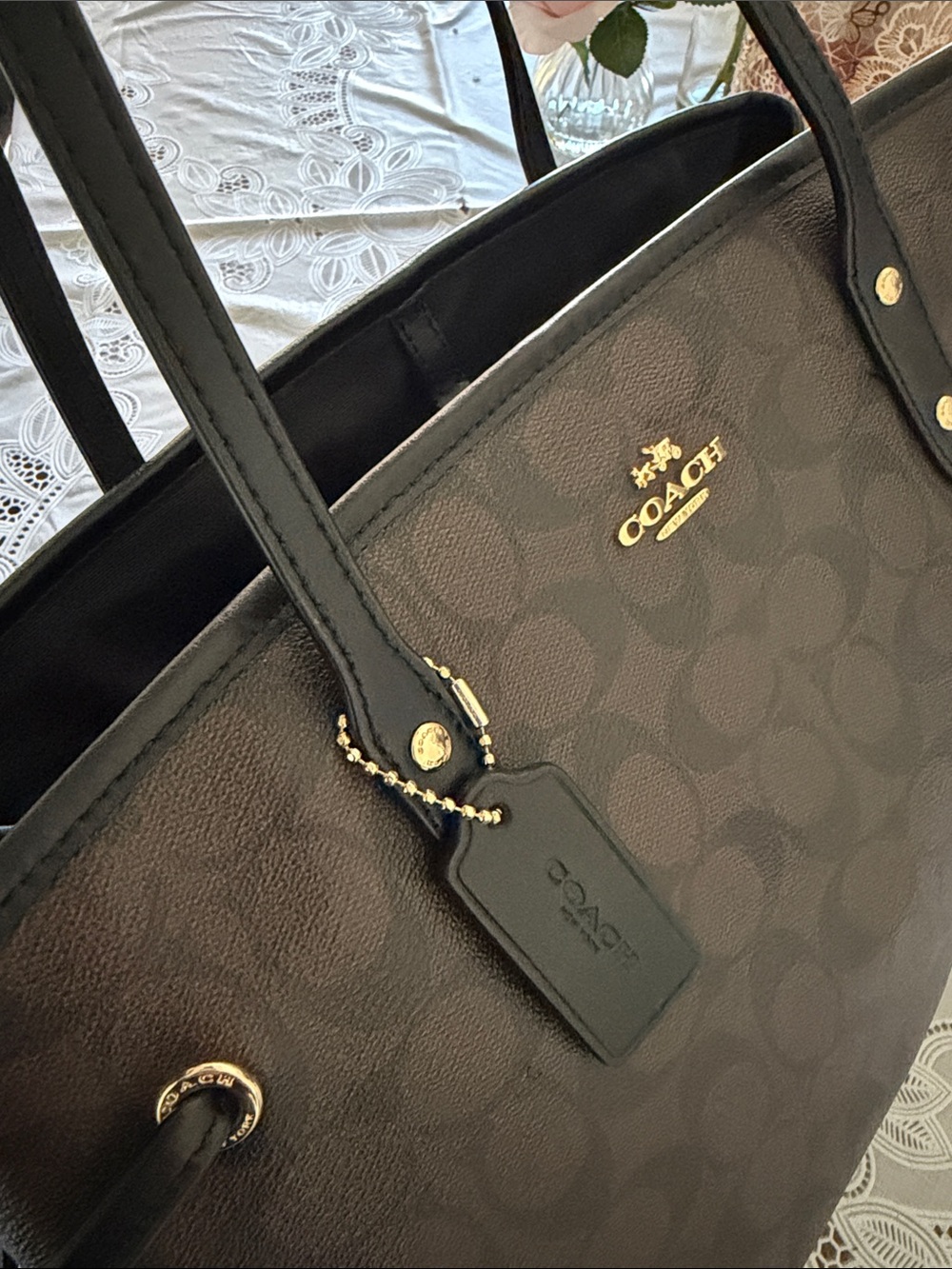 Coach Brown and Black Signature Canvas Tote Pristine Condition Like New - Picture 10 of 13